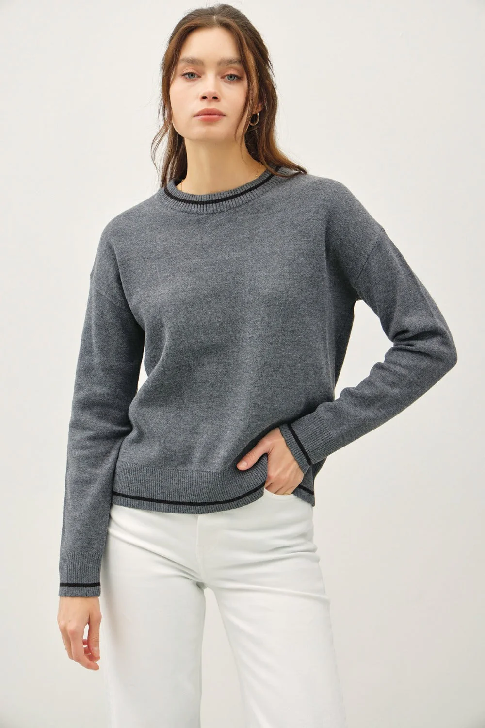 Cecilia | Be Cool long-sleeved sweater with striped trim and crew neck - Image 5