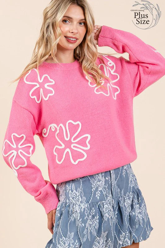 Cecilia | Plus knitted sweater with floral embroidery - Image 6