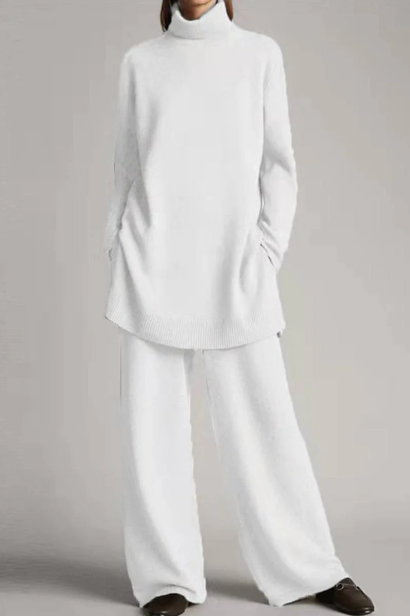 Celeste | Casual solid color turtleneck two piece sweater - Image 2