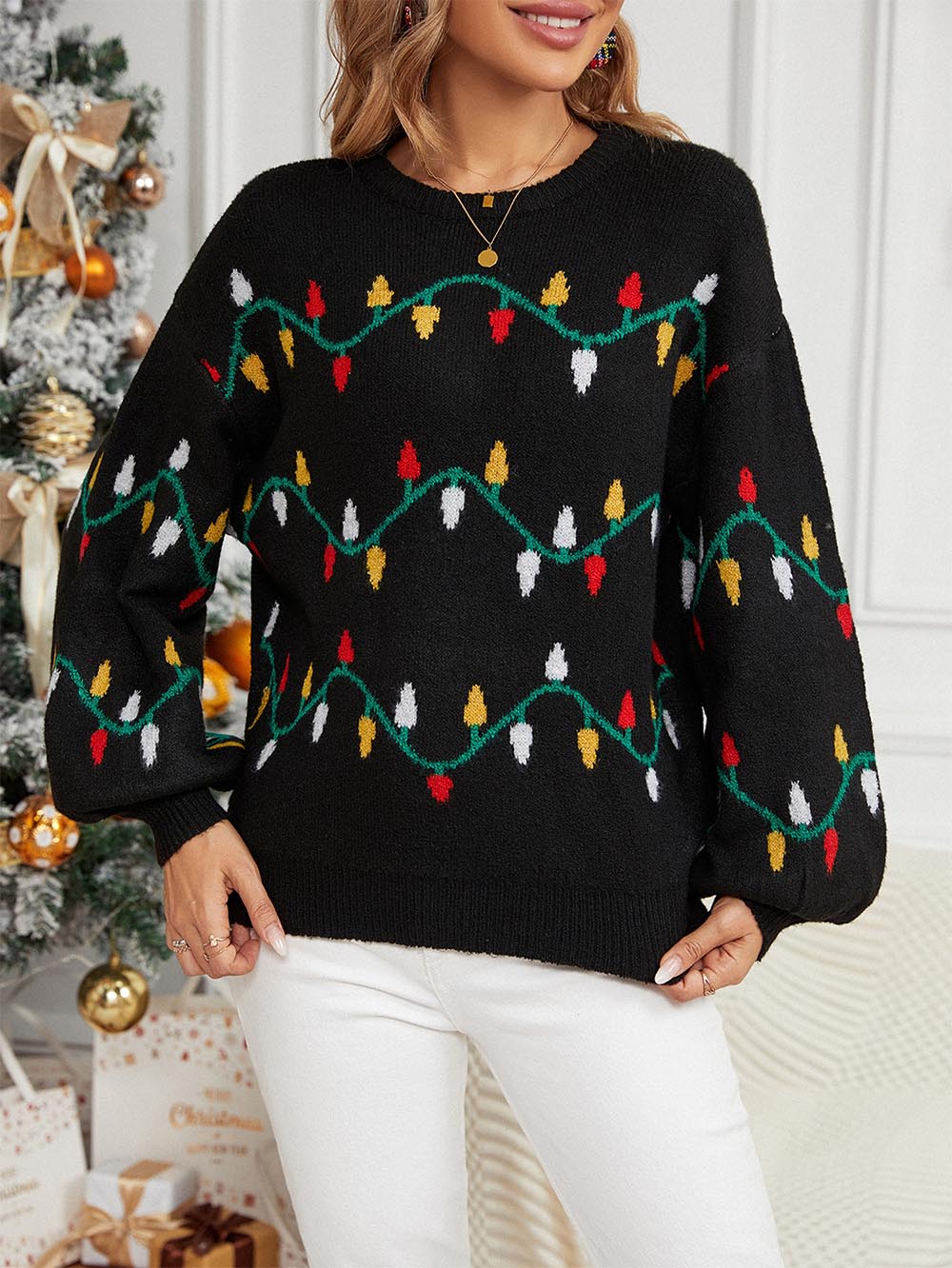 Celeste | Cute loose Christmas sweater with colorful prints - Image 4