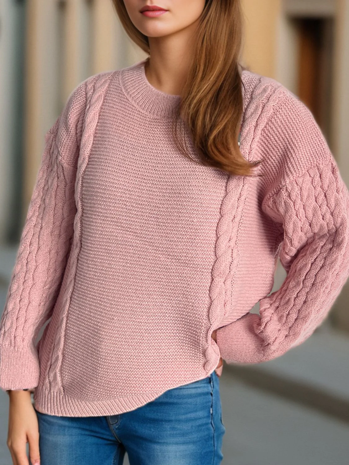 Celeste | Long-sleeved cable-knit sweater with a crew neck - Image 7