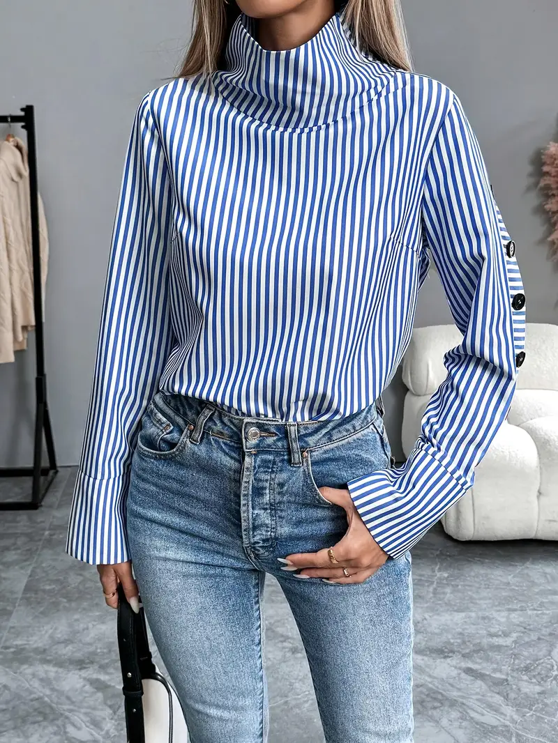 Celeste® | Striped Blouse With High Neck - Image 10