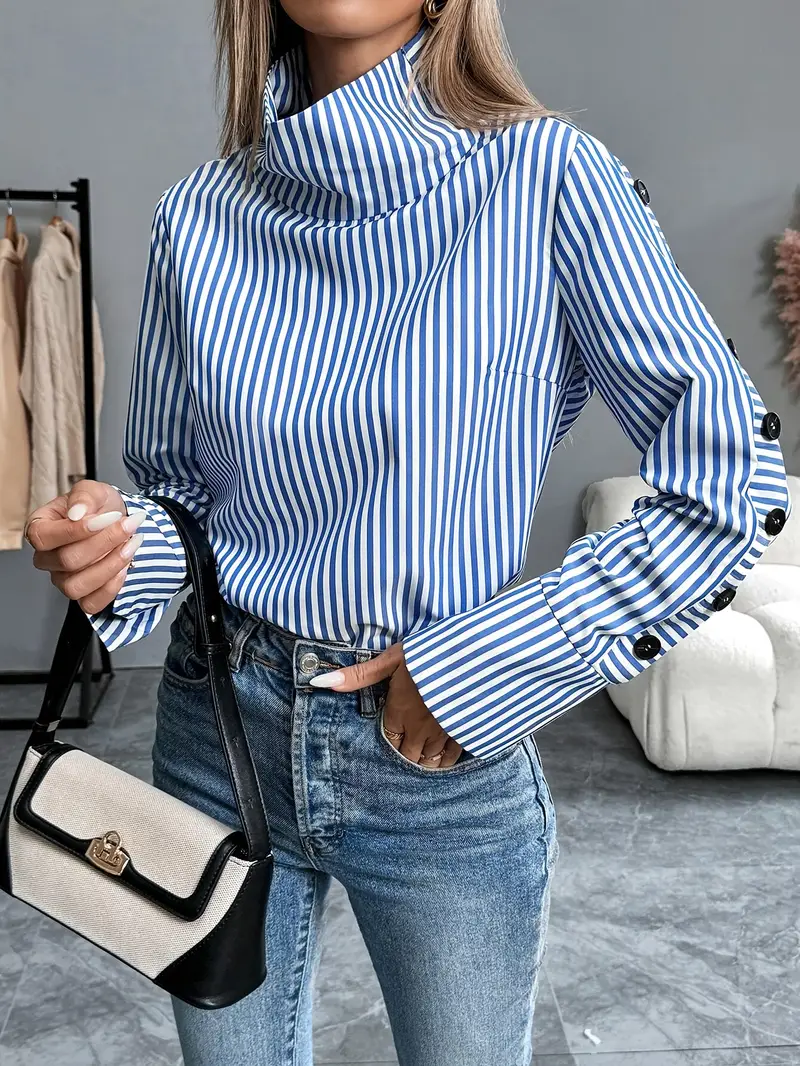 Celeste® | Striped Blouse With High Neck - Image 11