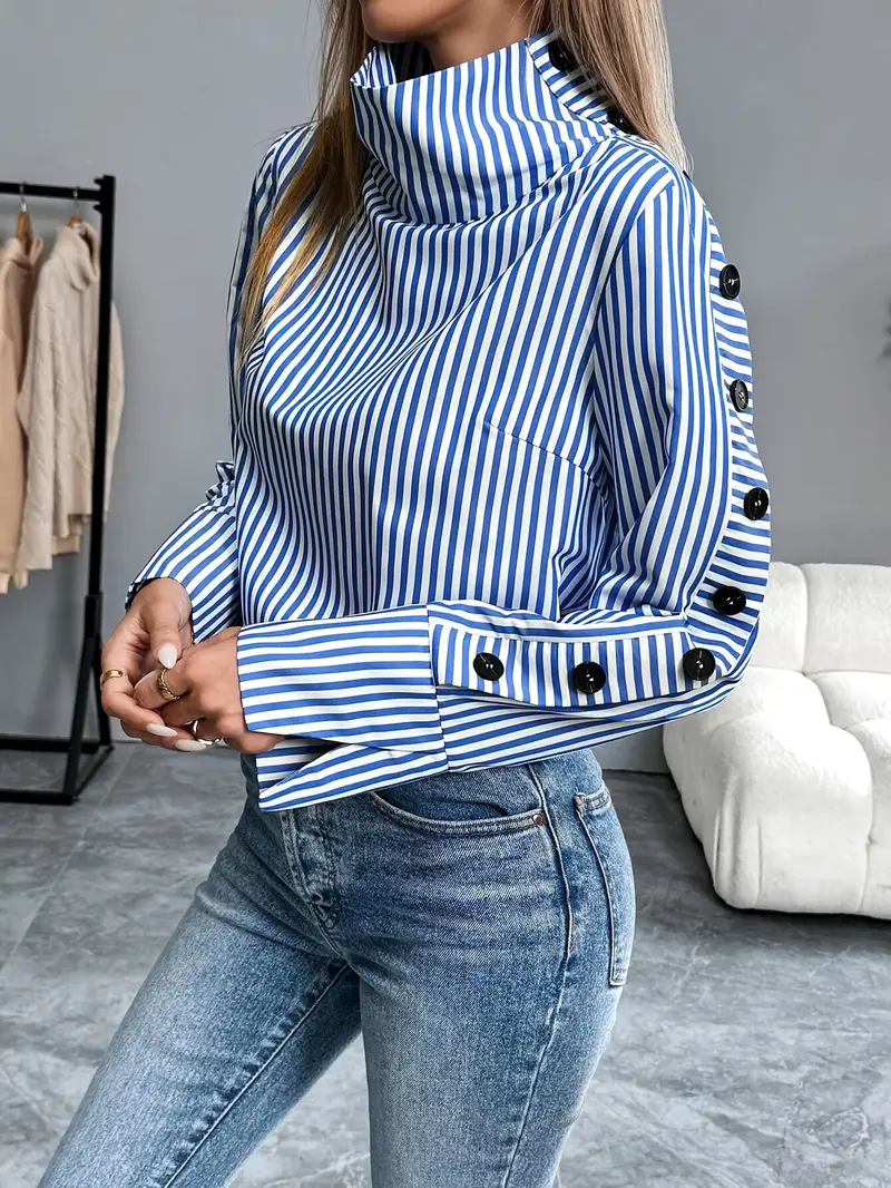 Celeste® | Striped Blouse With High Neck - Image 12