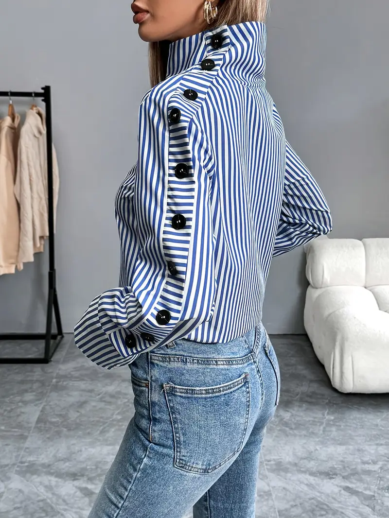 Celeste® | Striped Blouse With High Neck - Image 13
