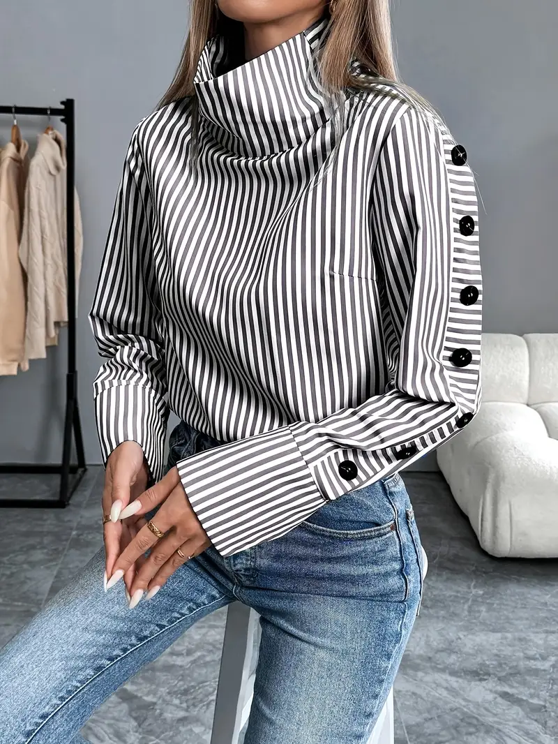 Celeste® | Striped Blouse With High Neck - Image 15
