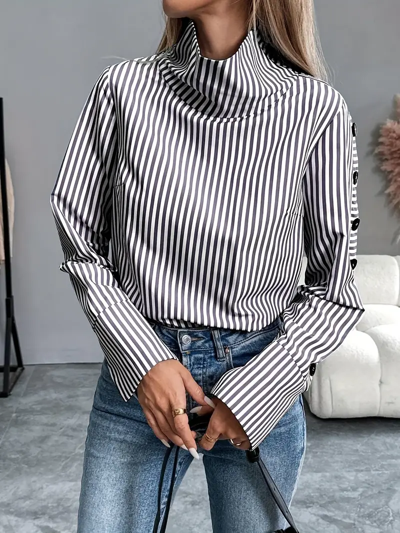 Celeste® | Striped Blouse With High Neck - Image 16