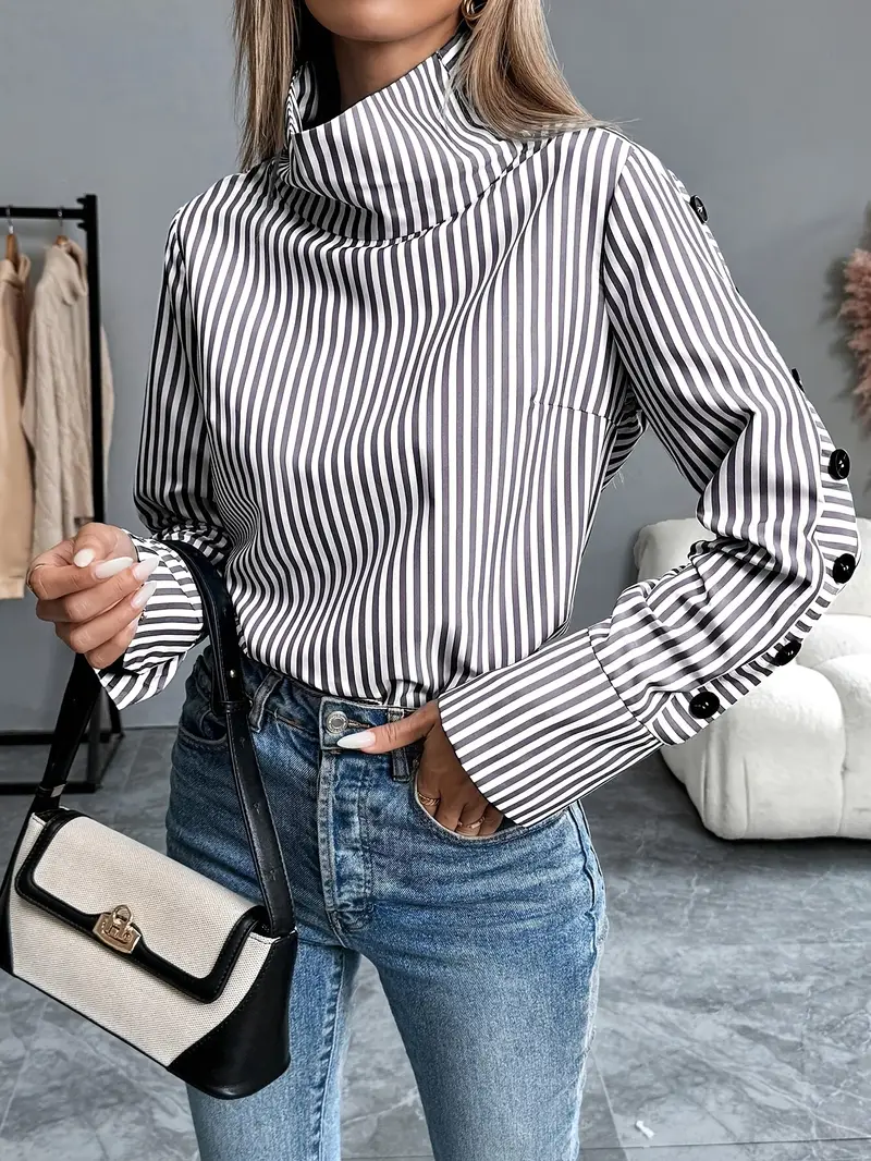 Celeste® | Striped Blouse With High Neck - Image 17