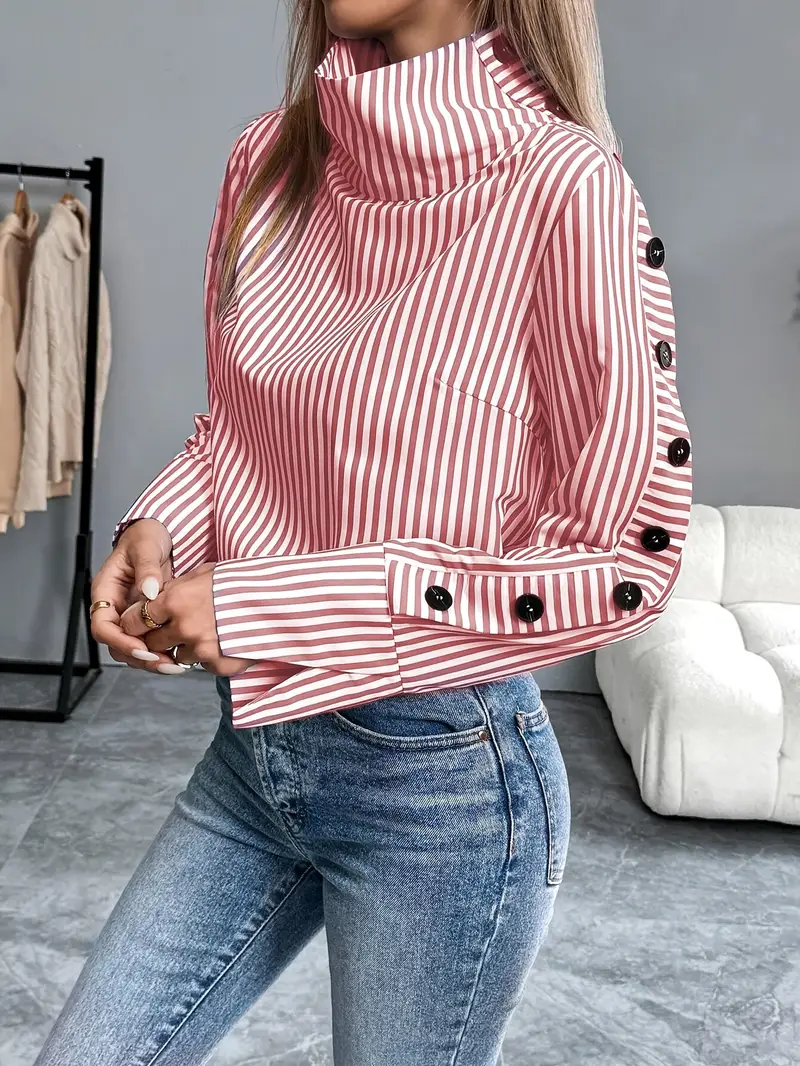 Celeste® | Striped Blouse With High Neck - Image 5