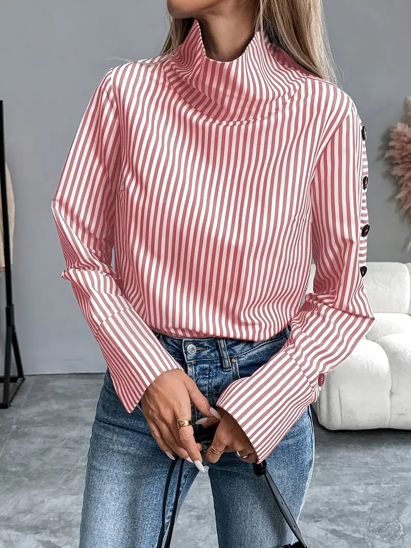 Celeste® | Striped Blouse With High Neck - Image 6