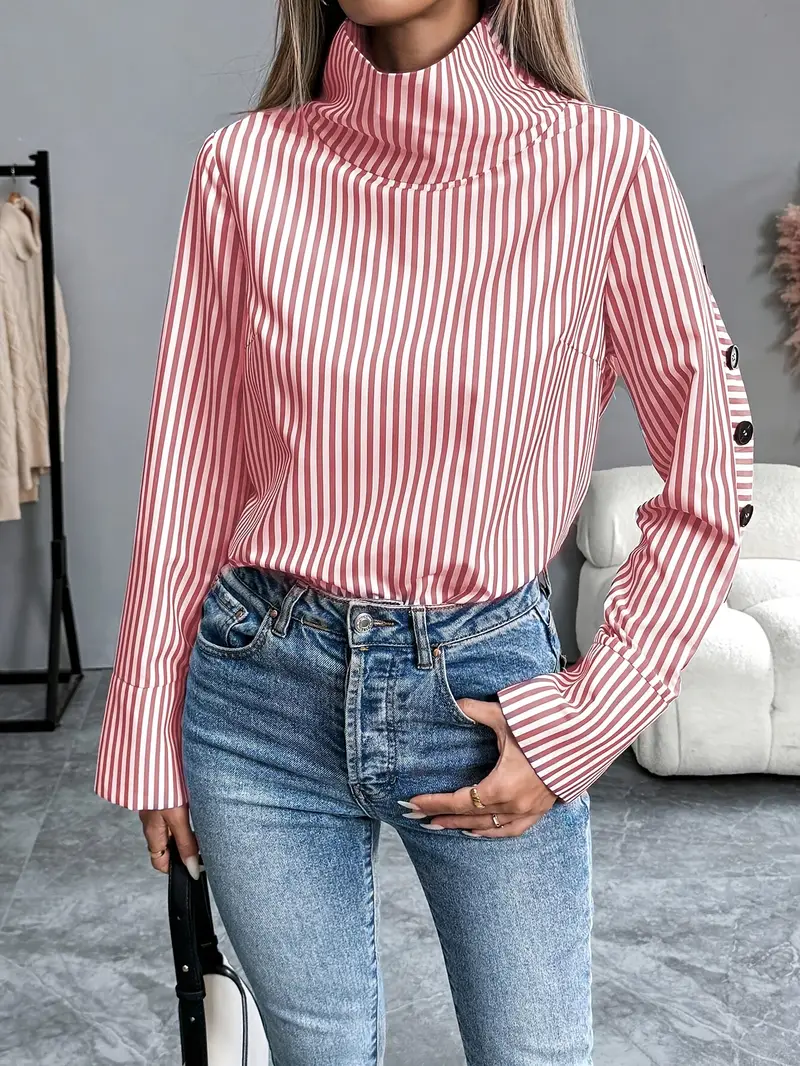 Celeste® | Striped Blouse With High Neck - Image 7