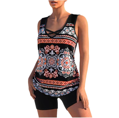 Celeste® | Tankini Set Summery Tankini Set With Geometric V-Neck - Image 3