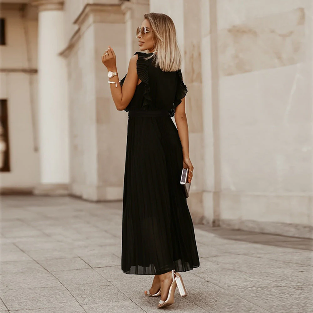 Celia® | Black Maxi Dress With Pleats - Image 2