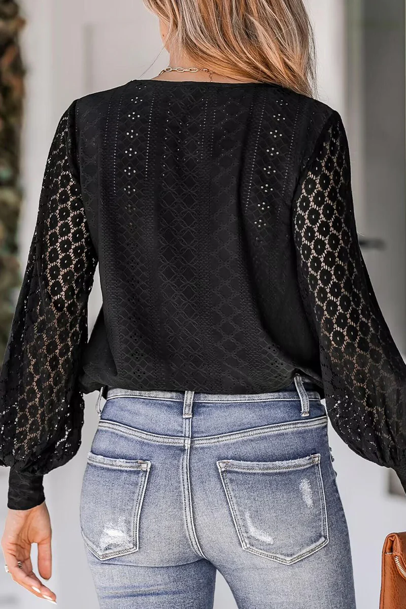 Celia | Casual street blouses made of plain lace with a V-neck - Image 7