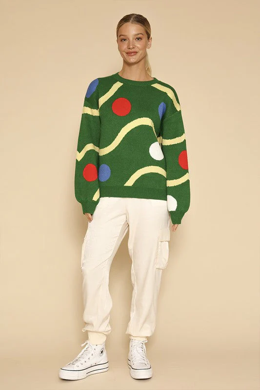 Celine | Knitted sweater with Christmas tree decorations - Image 2