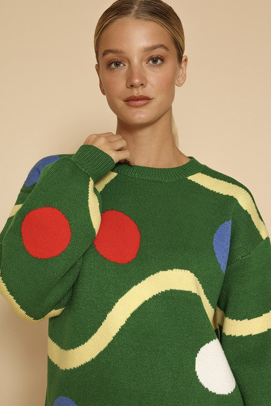 Celine | Knitted sweater with Christmas tree decorations - Image 3