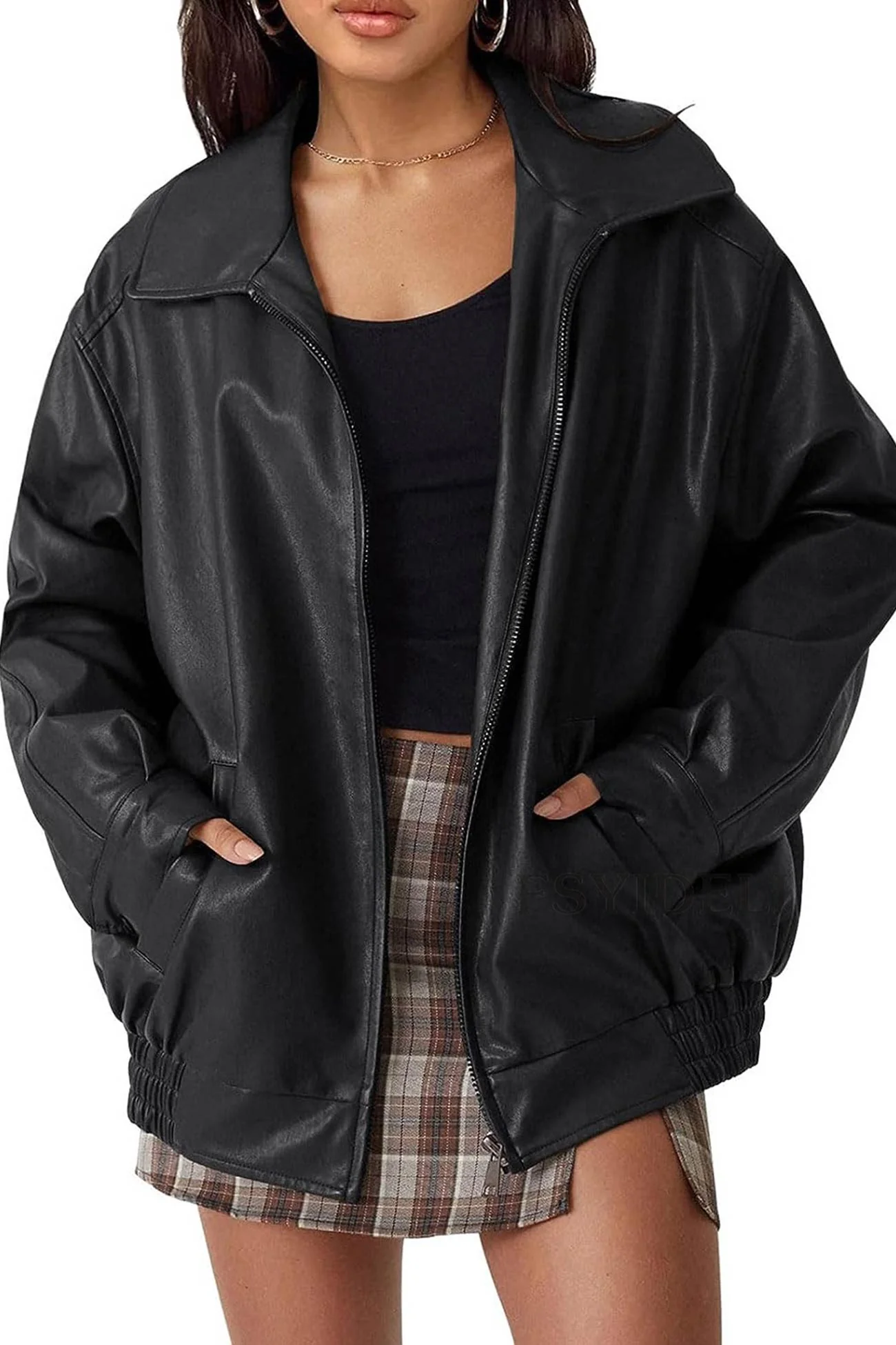 Celine | Retro solid PU jacket - Image 8