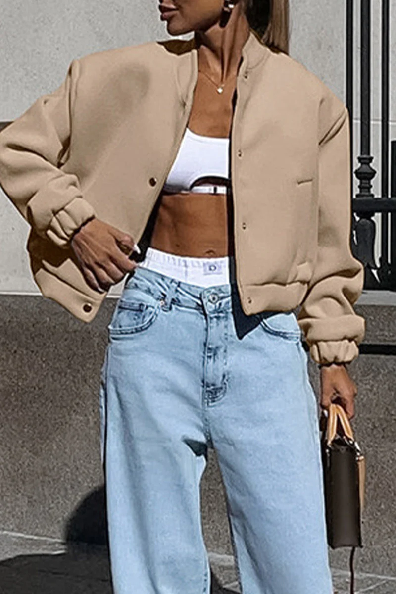 Charlotte | Casual street outerwear with plain pocket large mandarin collar - Image 3