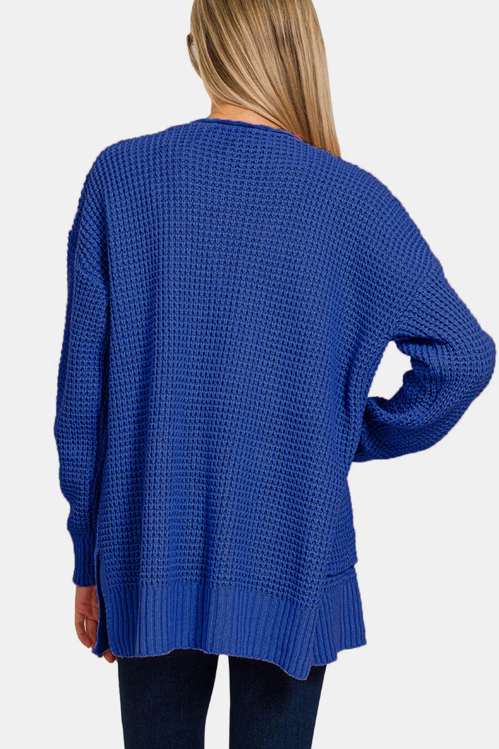 Charlotte | Waffle sweater cardigan with open front - Image 2