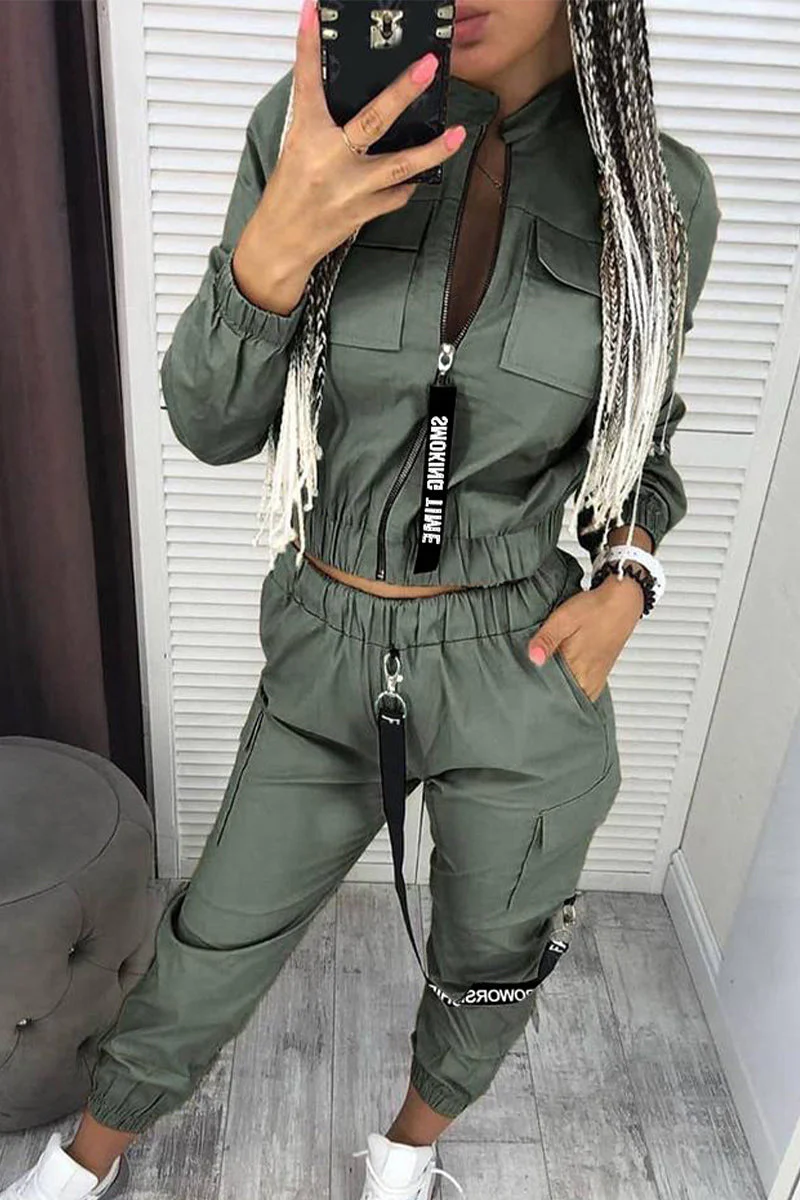 Cintia | Casual three-quarter two-piece suit with stand-up collar and fixed zipper - Image 2
