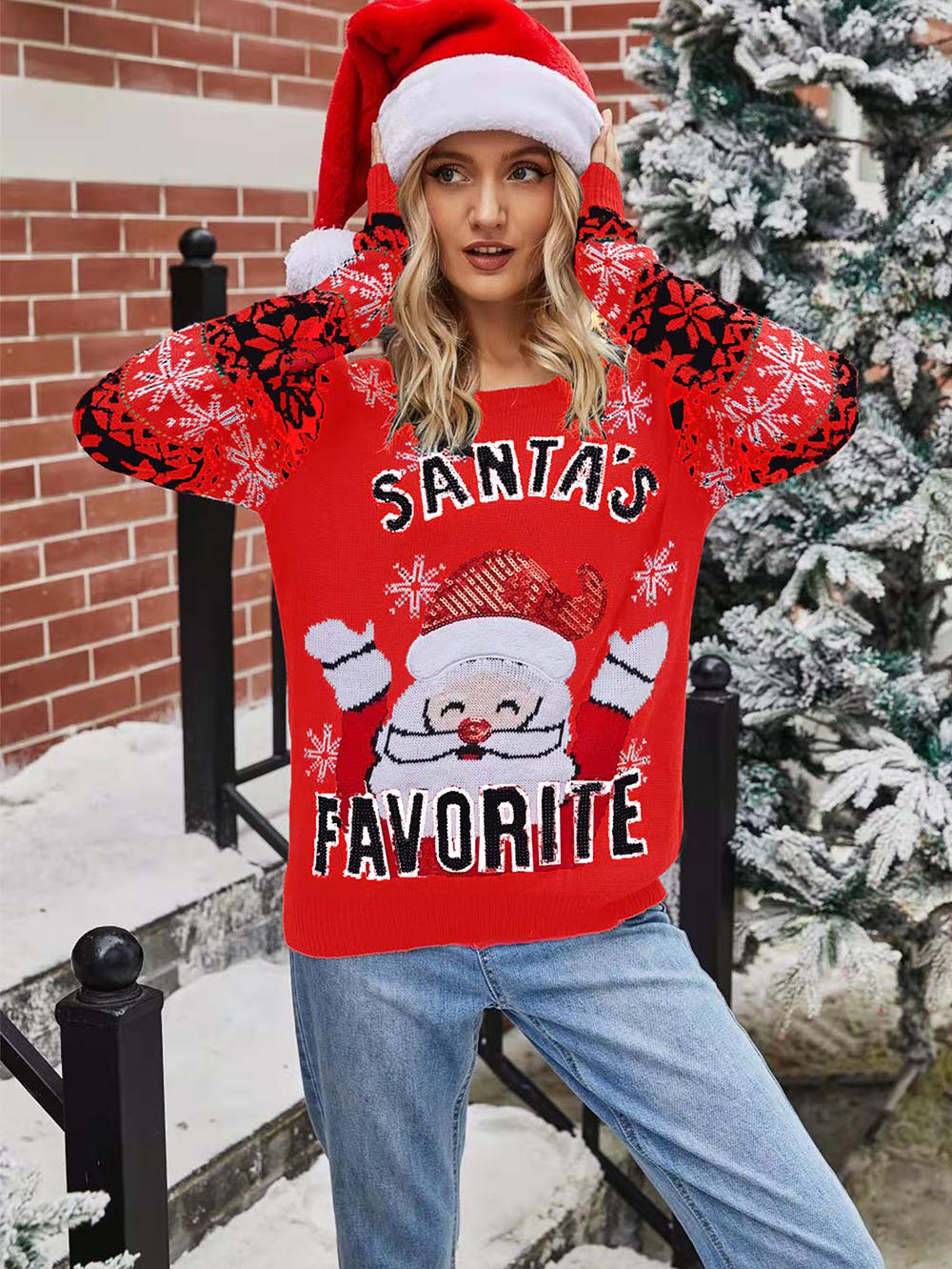 Cintia | Christmas sweater with Santa Claus sequin embroidery - Image 8