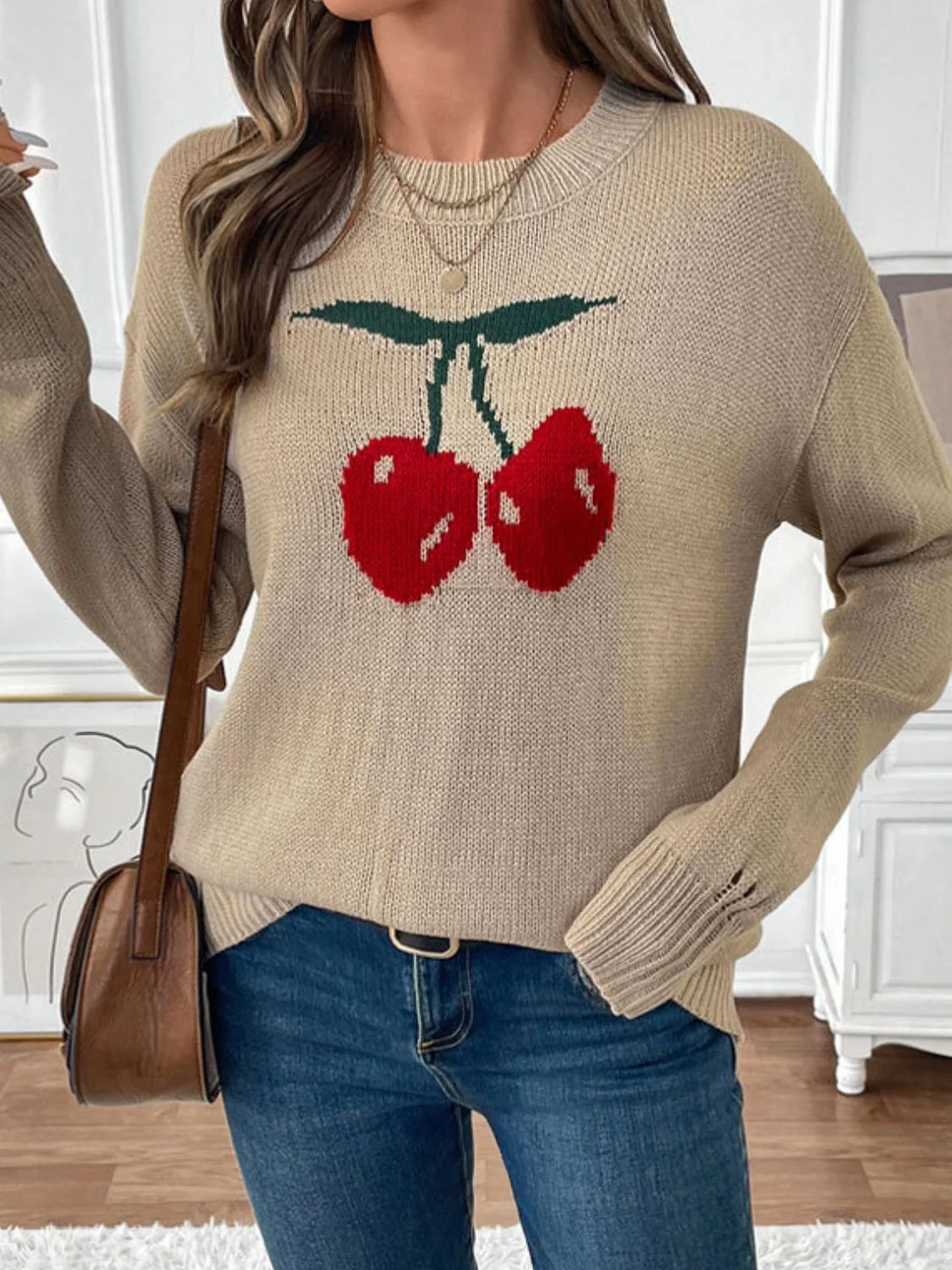 Cintia | Perfee Cherry crew neck long sleeve sweater - Image 6