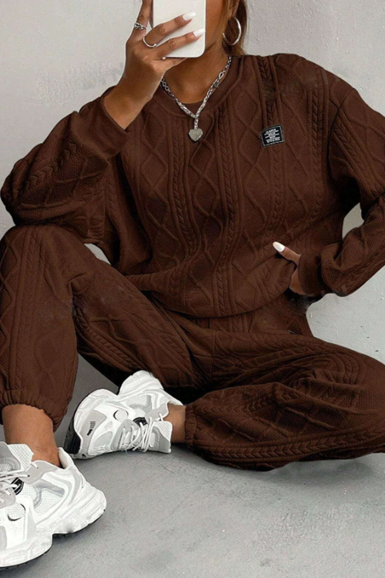 Clara | Cable knit crew neck sweatshirt set - Image 10