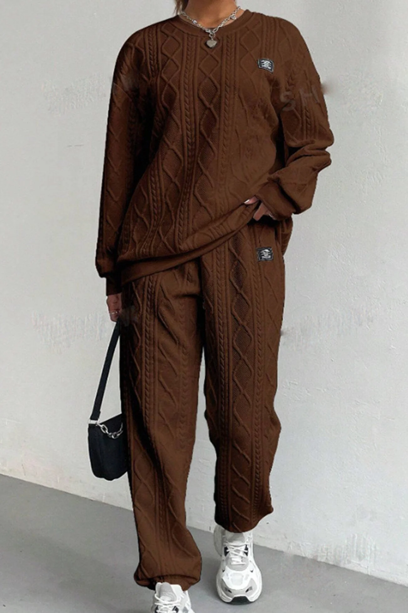 Clara | Cable knit crew neck sweatshirt set - Image 12