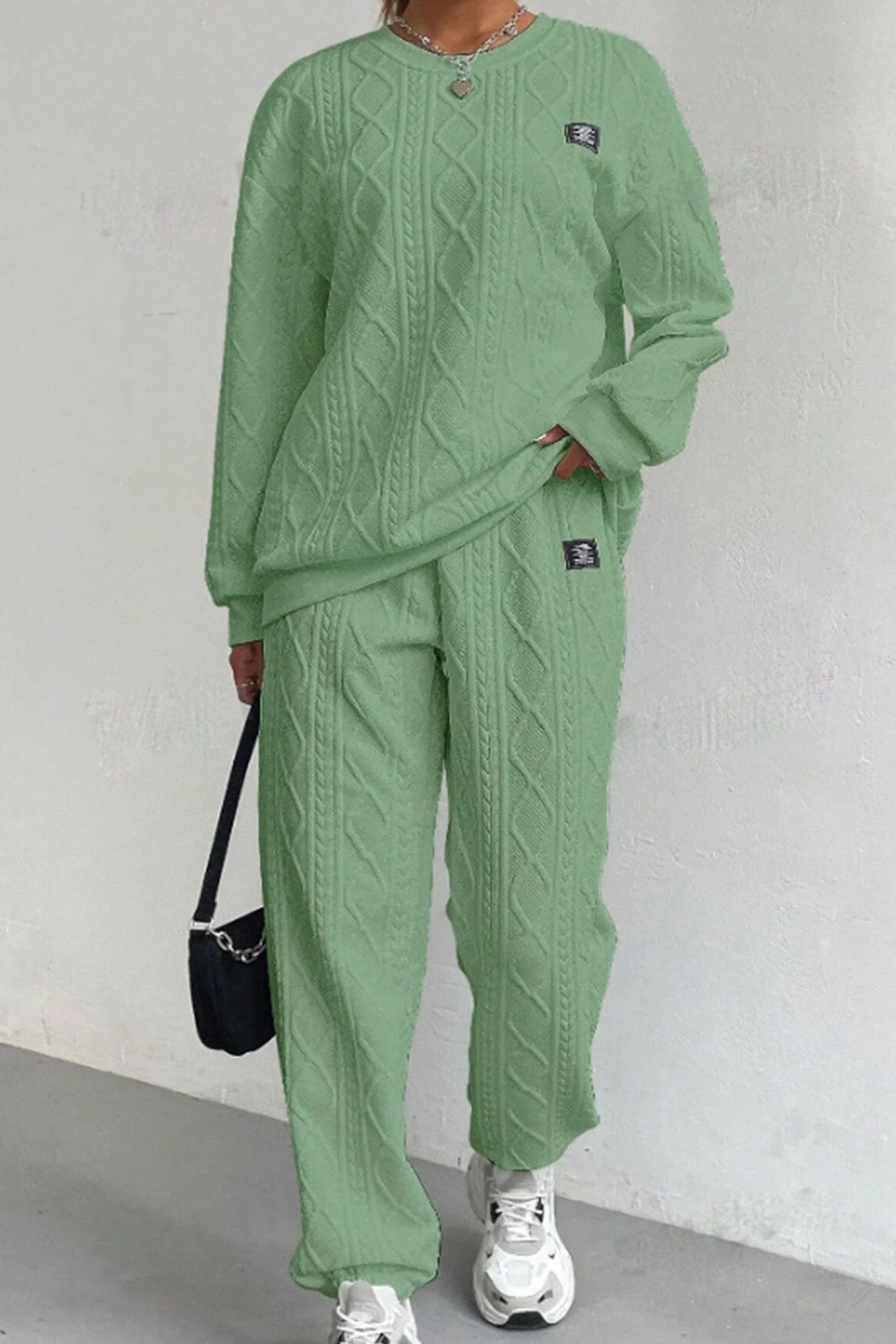 Clara | Cable knit crew neck sweatshirt set - Image 5
