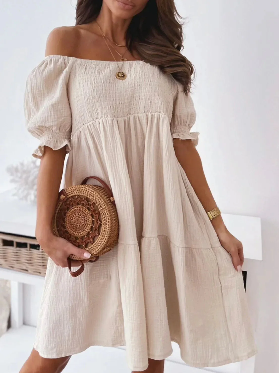 Clara® | Elegant Off-The-Shoulder Short-Sleeved Mini Dress - Image 2
