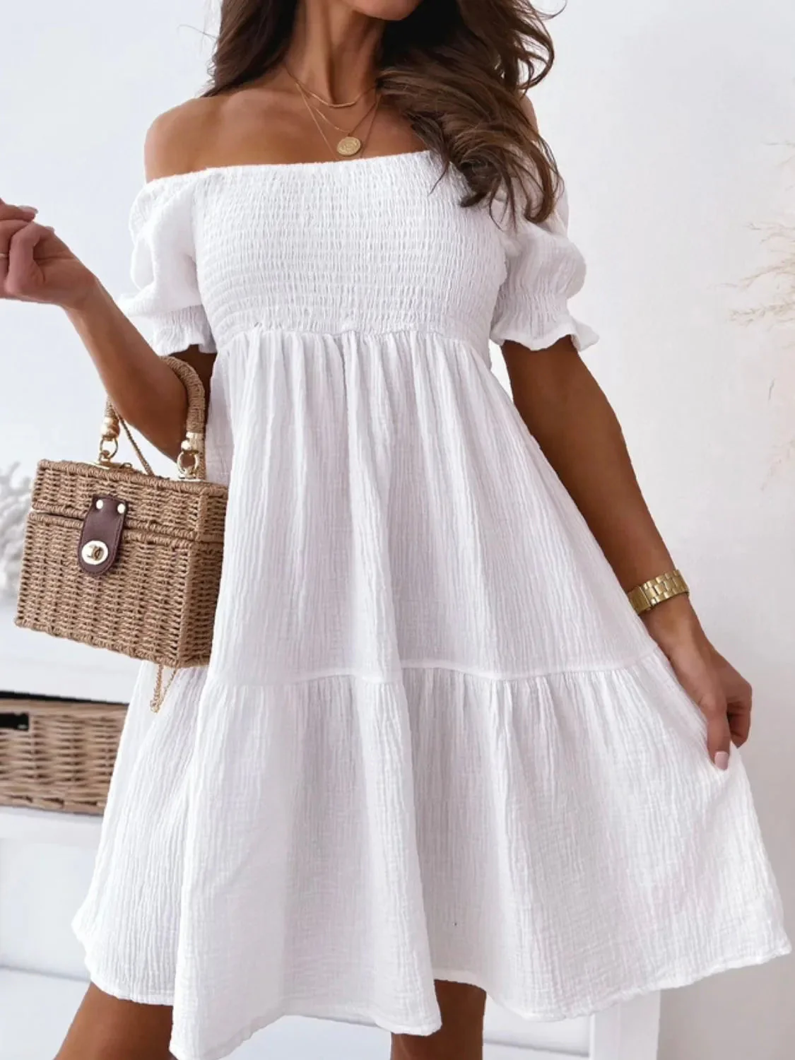 Clara® | Elegant Off-The-Shoulder Short-Sleeved Mini Dress - Image 3