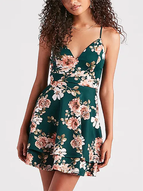 Clara® | Green Floral Pattern Cocktail Dress - Image 3