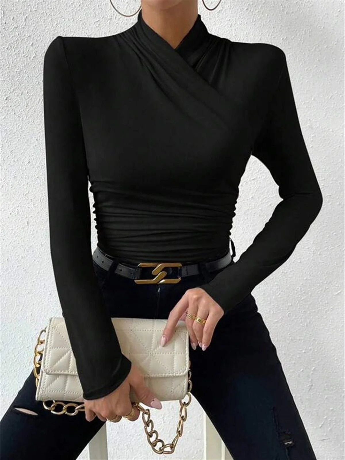 Clara® | High-Quality Pleated T-Shirt With A Cross Collar - Image 5