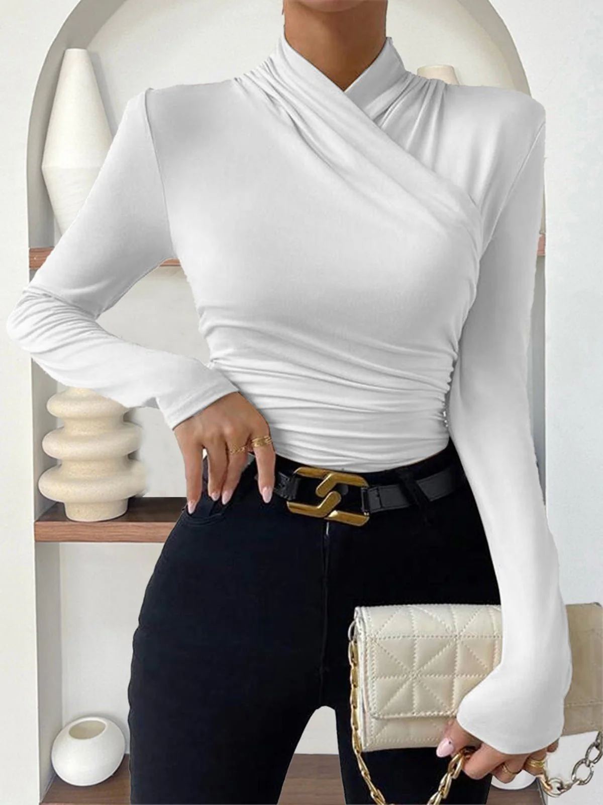 Clara® | High-Quality Pleated T-Shirt With A Cross Collar - Image 8