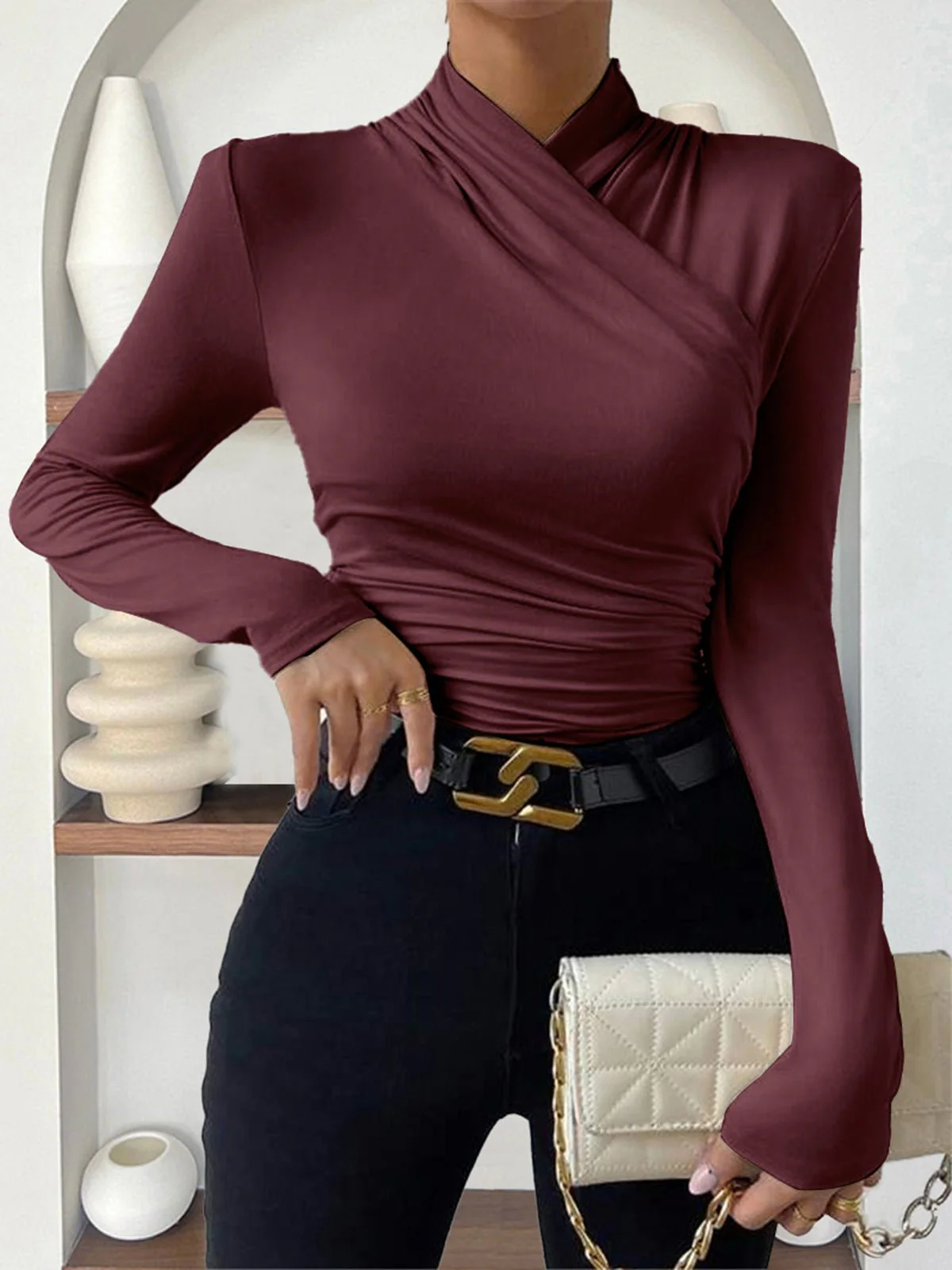 Clara® | High-Quality Pleated T-Shirt With A Cross Collar - Image 9
