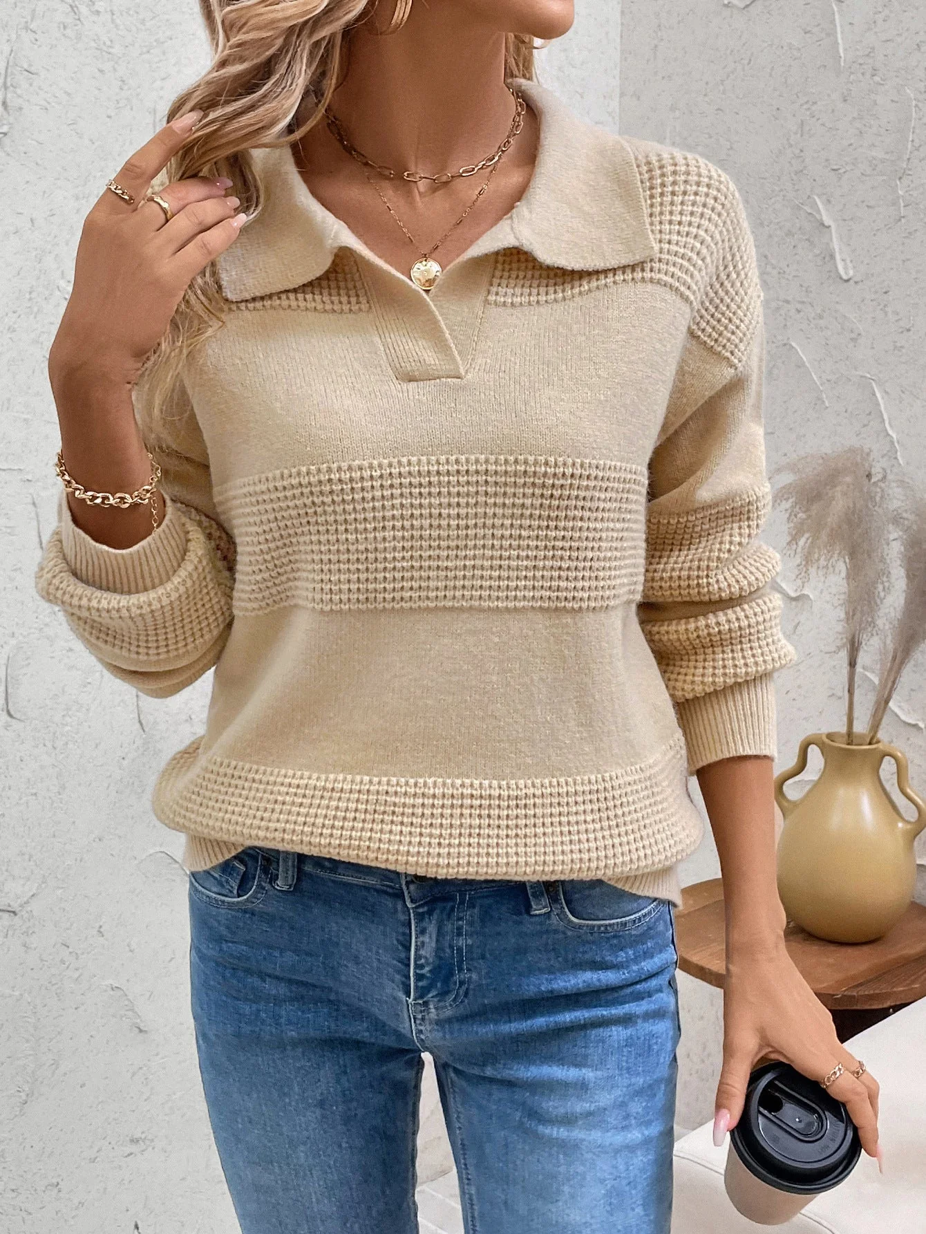 Clara | Perfee Johnny collar sweater with dropped shoulder - Image 3