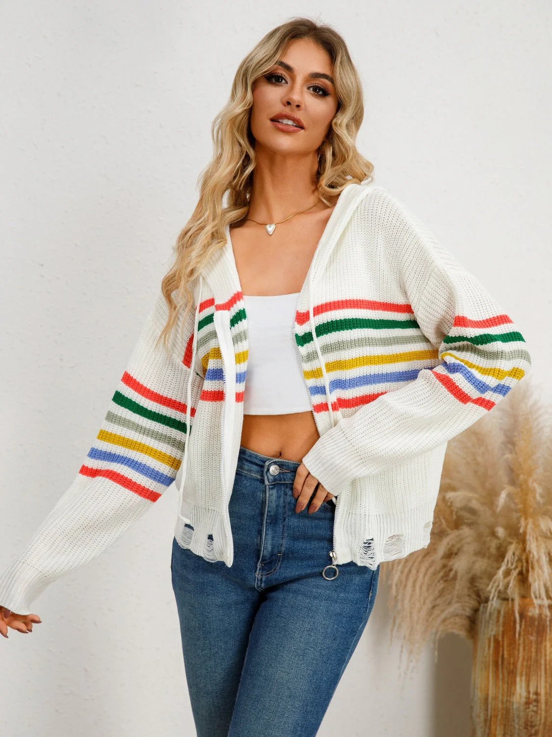 Clara | Striped cardigan with hood and dropped shoulders and drawstring
