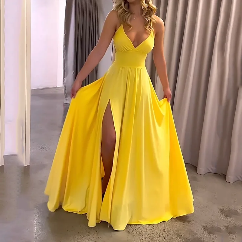 Clarisa® | Maxi Dress Summer Fashion Suspenders Slit Capped Waist - Image 3
