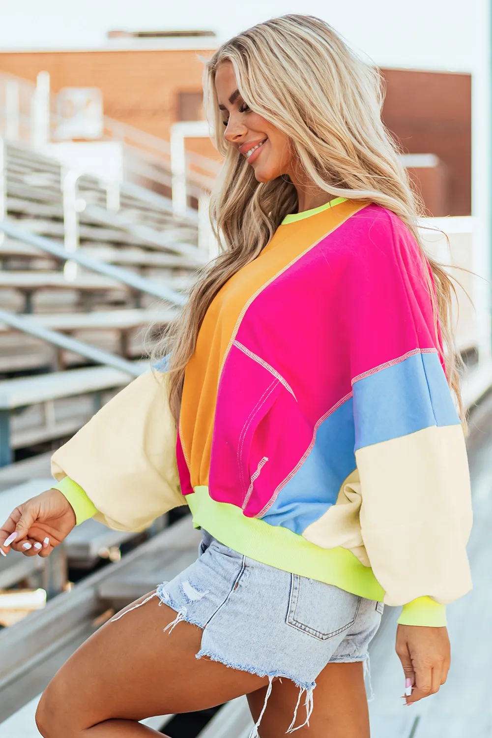 Claudette | Color block long sleeve crew neck top - Image 4