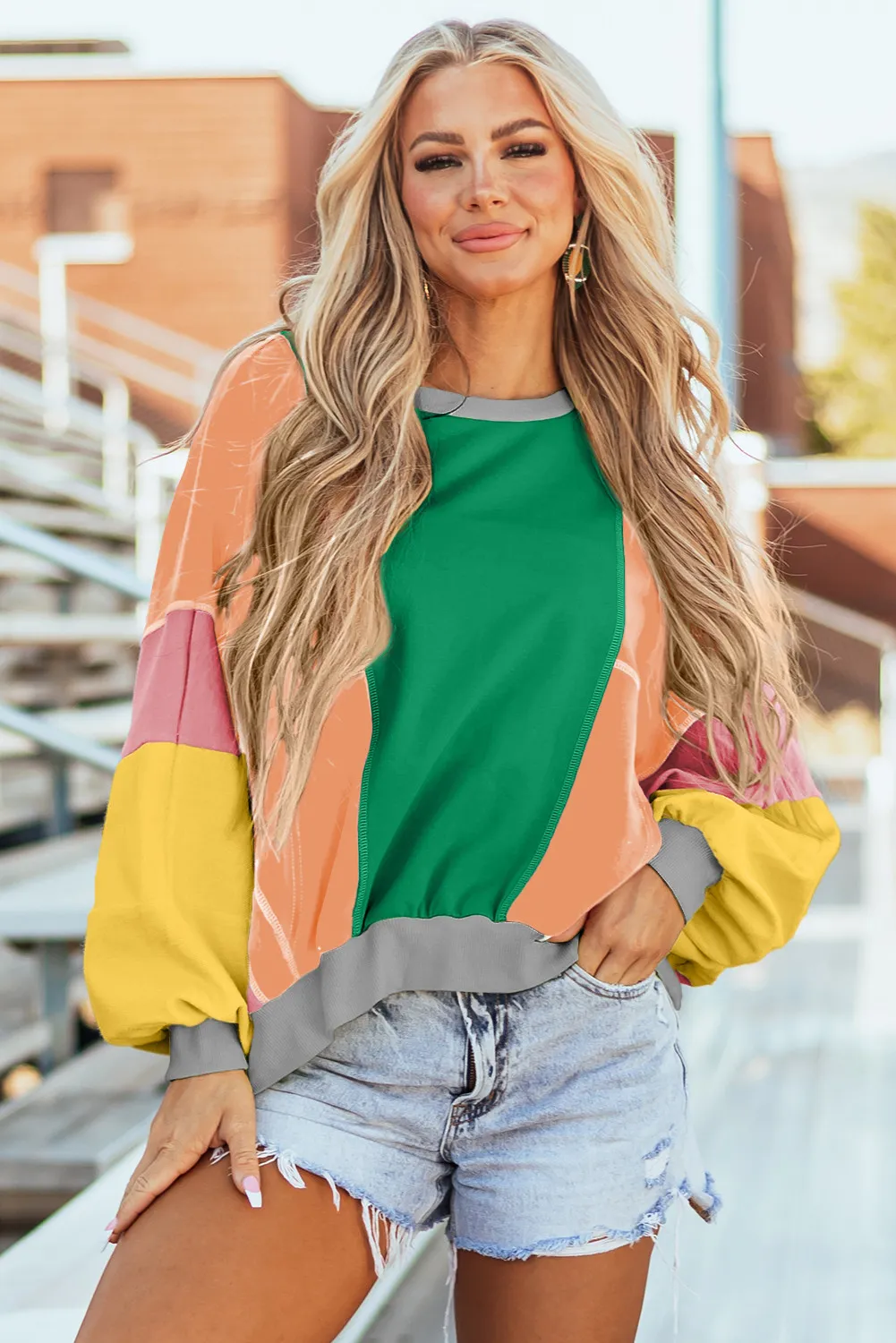 Claudette | Color block long sleeve crew neck top - Image 9