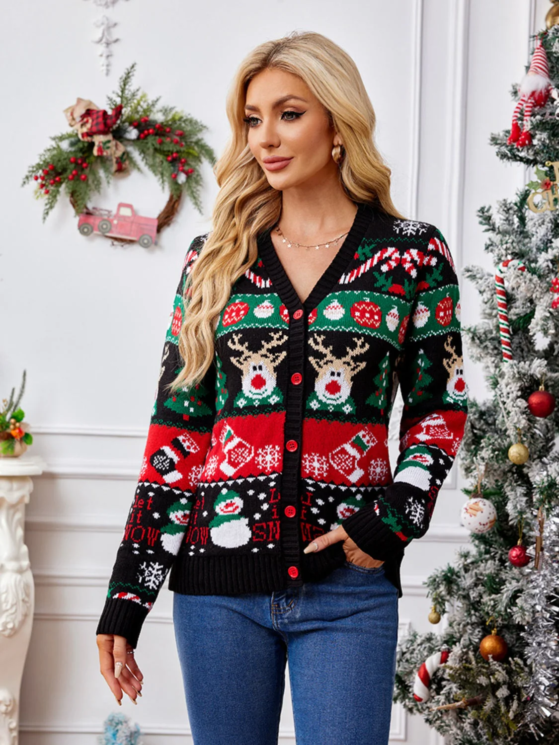 Claudette | Long-sleeved cardigan with reindeer buttons - Image 4