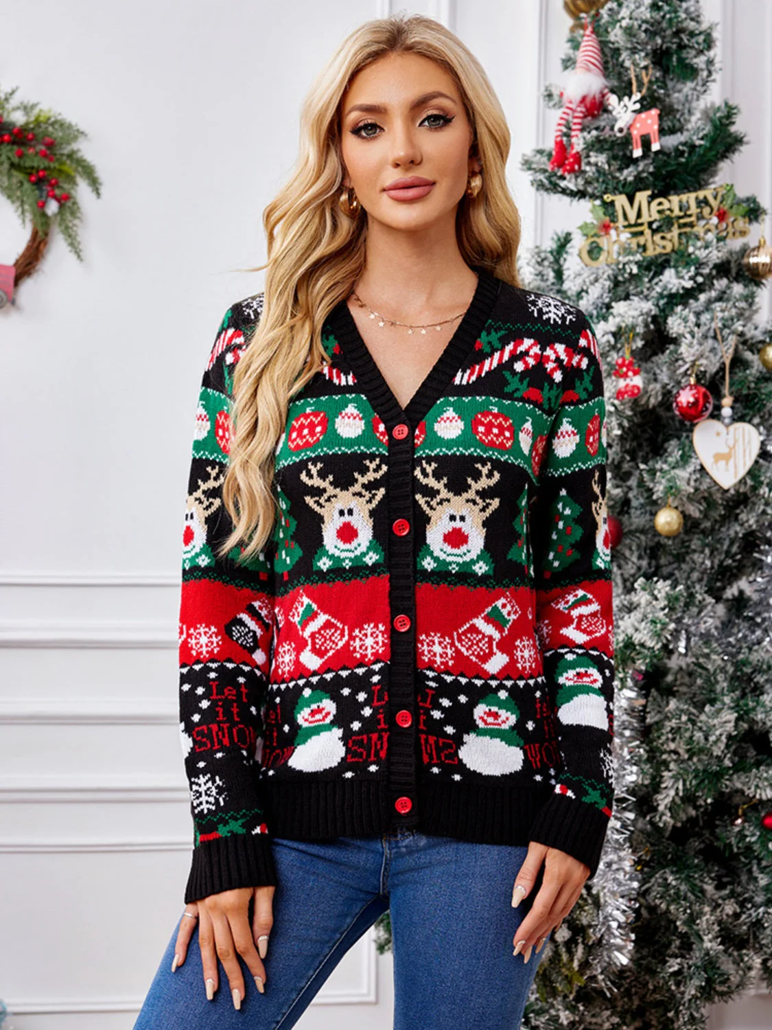 Claudette | Long-sleeved cardigan with reindeer buttons - Image 5