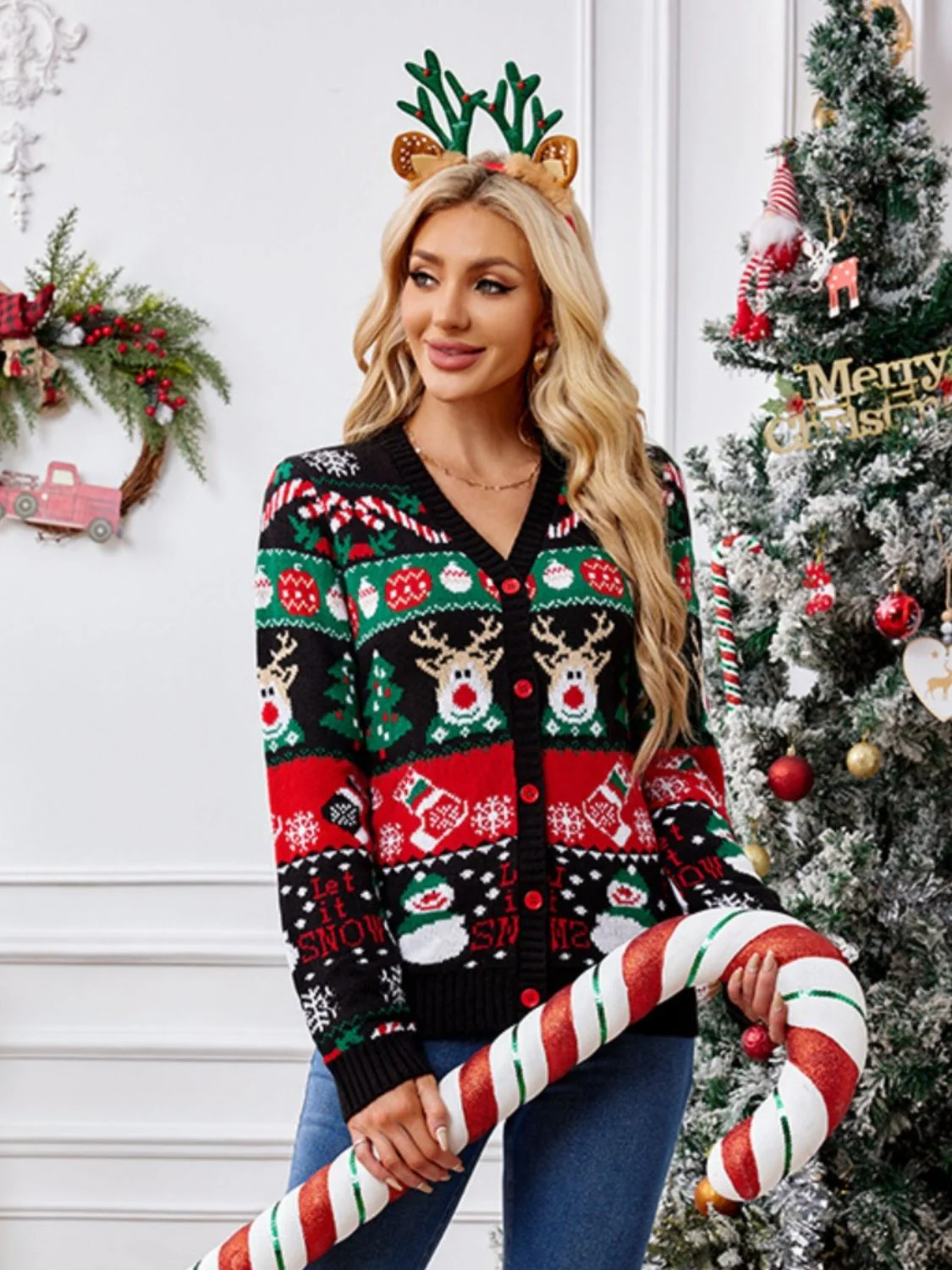 Claudette | Long-sleeved cardigan with reindeer buttons - Image 6