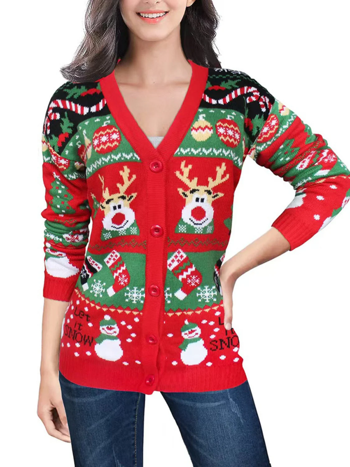 Claudette | Long-sleeved cardigan with reindeer buttons - Image 7