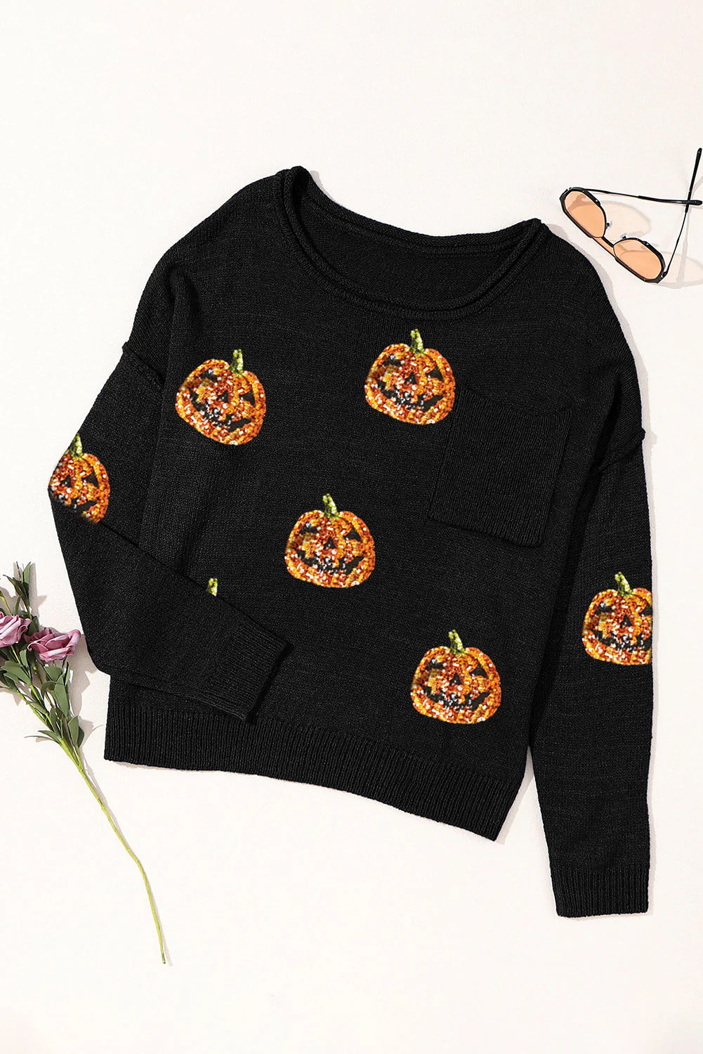 Claudette | Pumpkin long sleeve knit crew neck top - Image 3