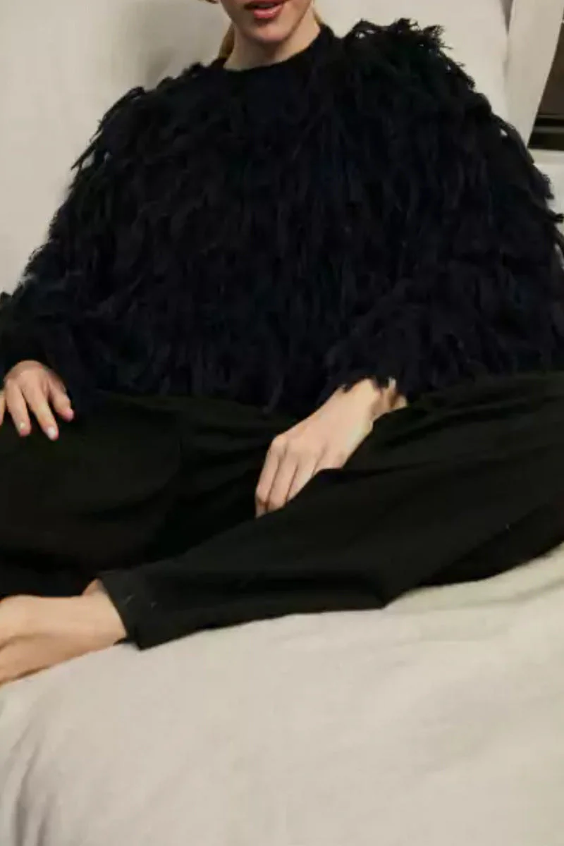Claudia | Elegant British style plain O-neck tassel sweaters - Image 7