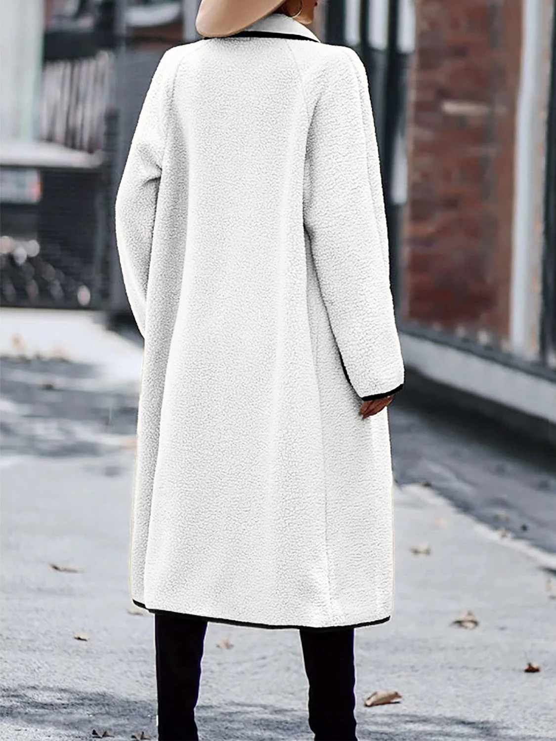 Claudia | Full size long sleeve coat with contrast trim and pockets - Image 11
