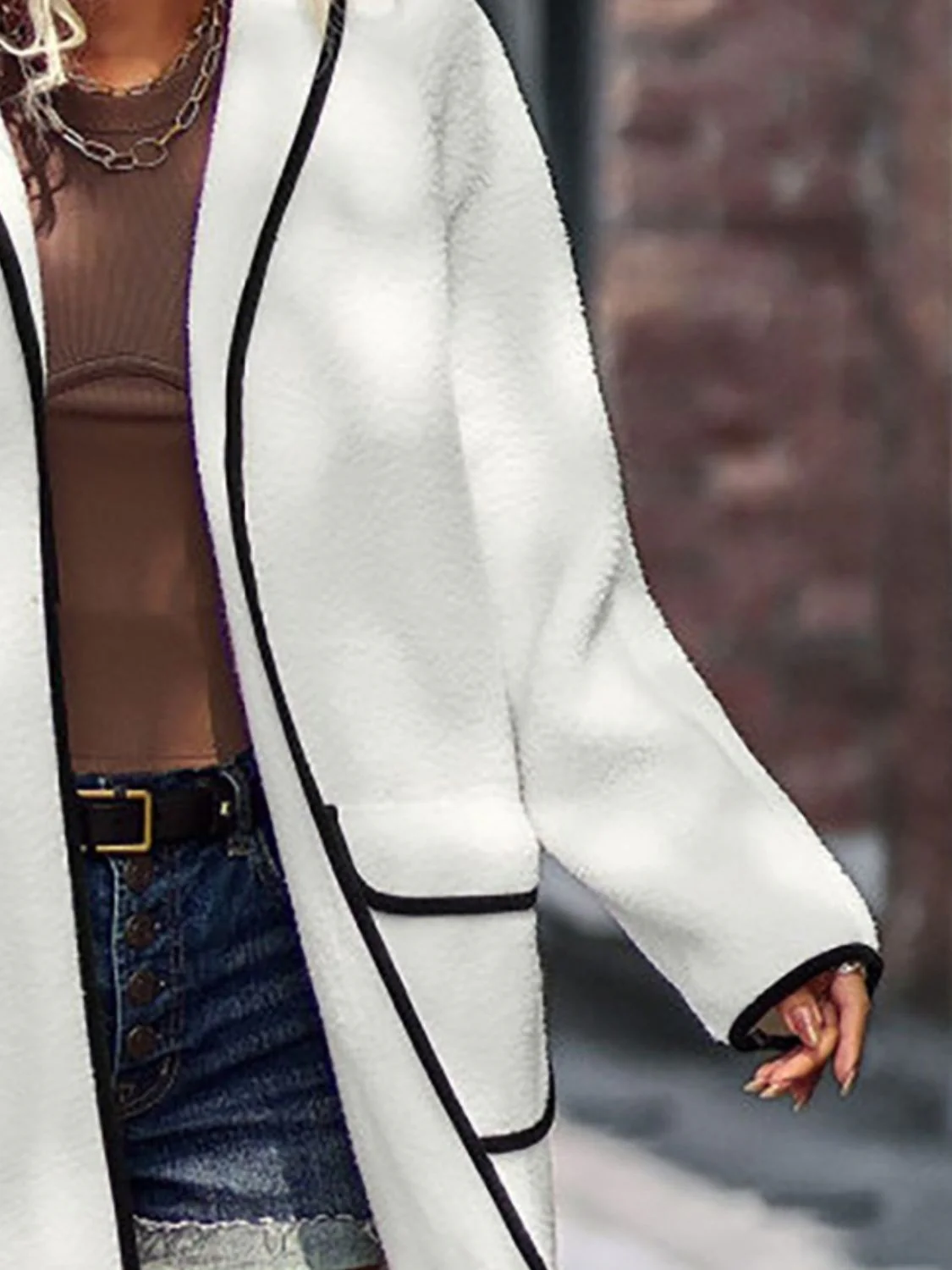 Claudia | Full size long sleeve coat with contrast trim and pockets - Image 12