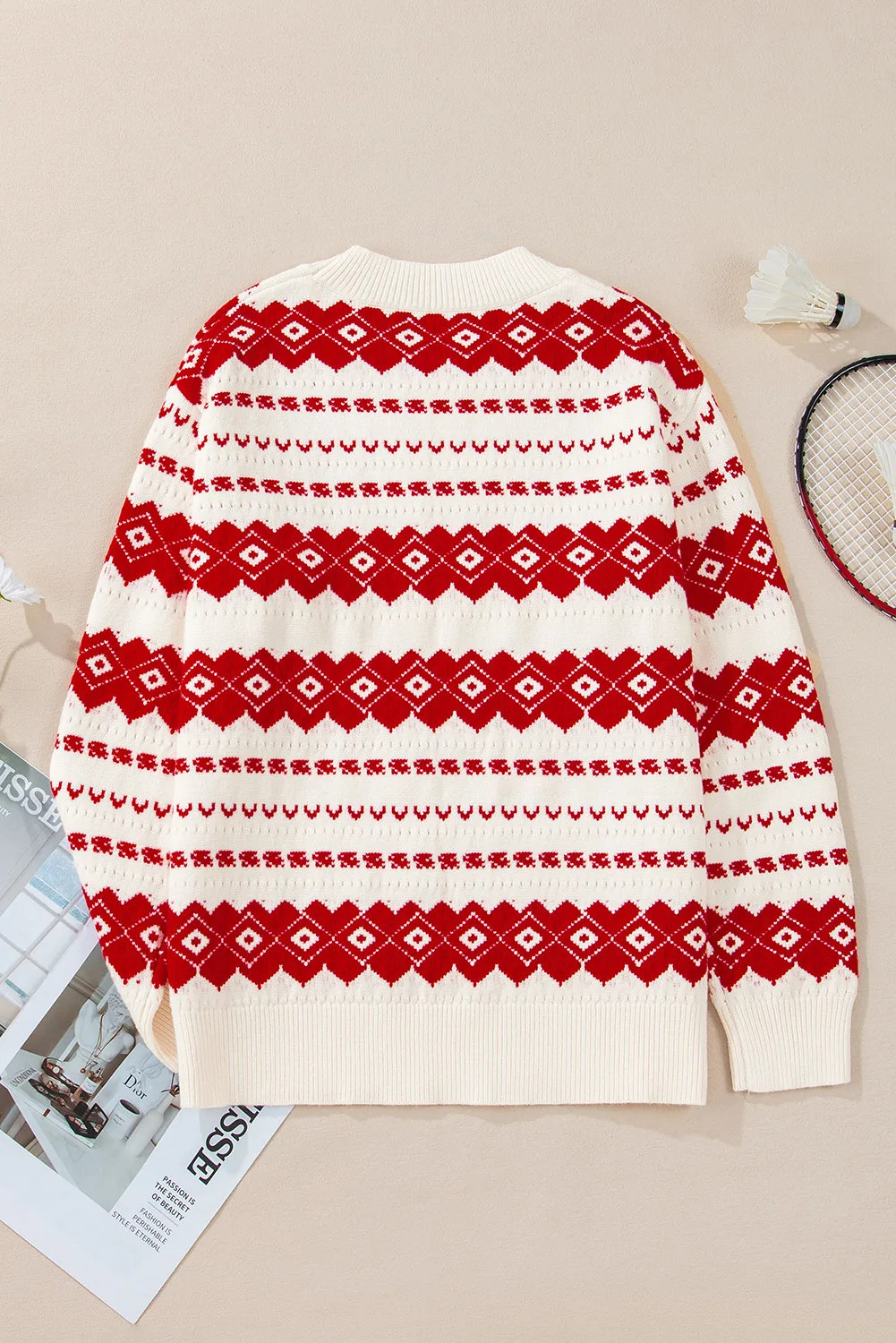 Claudia | Pullover with a geometric crew neck and dropped shoulders - Image 3