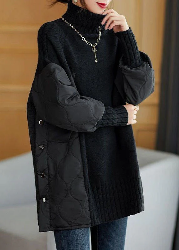 Claudia | Simple turtleneck patchwork knit sweater - Image 2